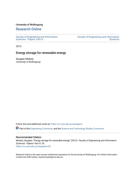 Energy Storage for Renewable Energy