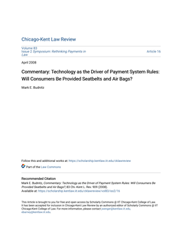 Technology As the Driver of Payment System Rules: Will Consumers Be Provided Seatbelts and Air Bags?