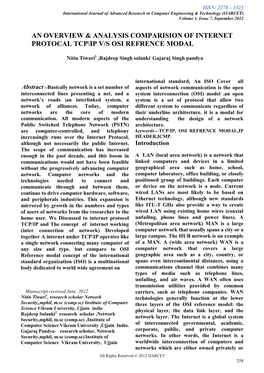 An Overview & Analysis Comparision of Internet Protocal Tcp\Ip V/S Osi