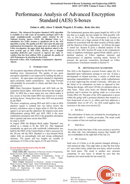 Performance Analysis of Advanced Encryption Standard (AES) S-Boxes