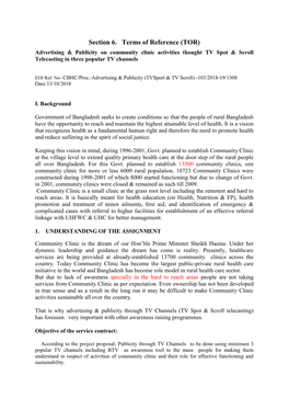 TOR) Advertising & Publicity on Community Clinic Activities Thought TV Spot & Scroll Telecasting in Three Popular TV Channels