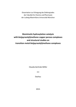 Methane Copper Peroxo Complexes and Structural Studies on Transition Metal Bis(Pyrazolyl)Methane Complexes