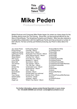 Mike Peden Producer/Composer/Mixer