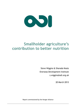 Smallholder Agriculture's Contribution to Better Nutrition