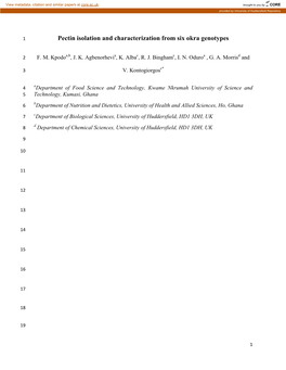Pectin Isolation and Characterization from Six Okra Genotypes
