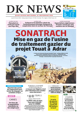 SONATRACH Mise En Gaz De L’Usine De Traitement Gazier Du Projet Touat À Adrar