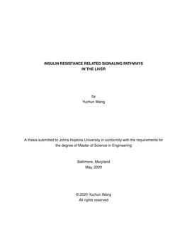 Insulin Resistance Related Signaling Pathways in the Liver