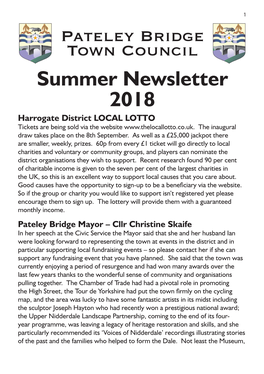 Summer Newsletter 2018 Harrogate District LOCAL LOTTO Tickets Are Being Sold Via the Website