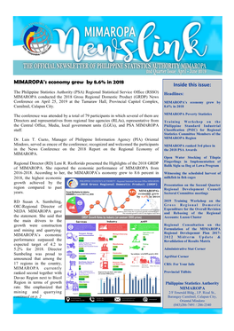 MIMAROPA's Economy Grew by 8.6% in 2018