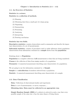 Chapter 1: Introduction to Statistics (1-1 ∼ 1-3)