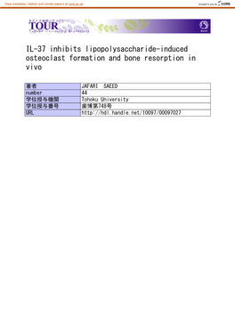 IL-37 Inhibits Lipopolysaccharide-Induced Osteoclast Formation and Bone Resorption in Vivo