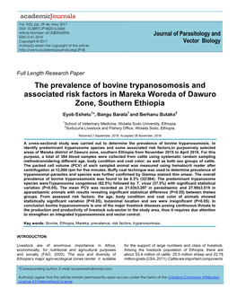 The Prevalence of Bovine Trypanosomosis and Associated Risk Factors in Mareka Woreda of Dawuro Zone, Southern Ethiopia