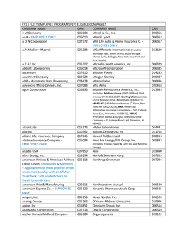 CY13 FLEET EMPLOYEE PROGRAM (FEP) ELIGIBLE COMPANIES COMPANY NAME CAN COMPANY NAME CAN 3 M Company 005004 Merck & Co., Inc