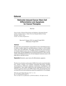 Editorial Retinoids Induced Cancer Stem Cell Differentiation And