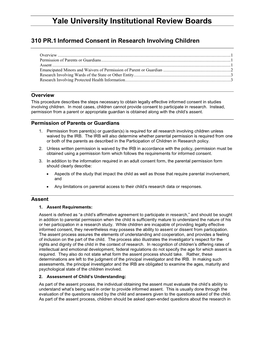 310 PR.1 Informed Consent in Research Involving Children