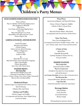 Children's Party Menus