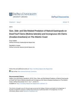 And Site-Related Predation of Naticid Gastropods on Dwarf Surf Clams (Mulinia Lateralis) and Incongruous Ark Clams (Anadara Brasiliana) on the Atlantic Coast