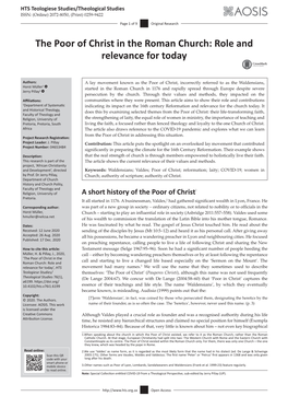 The Poor of Christ in the Roman Church: Role and Relevance for Today