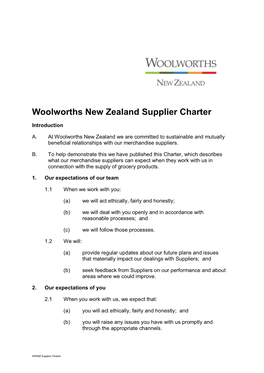 Woolworths New Zealand Supplier Charter