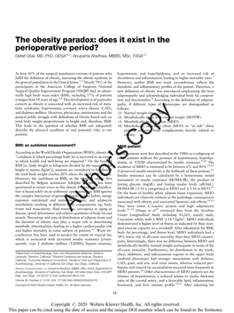 Obal, D., Wadhwa, A. the Obesity Paradox