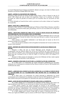 Comune De Sagnat Compte Rendu Seance Du 30 Janvier 2009