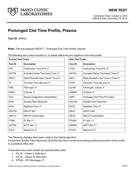 Prolonged Clot Time Profile, Plasma