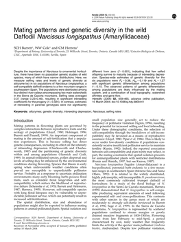 Mating Patterns and Genetic Diversity in the Wild Daffodil Narcissus Longispathus (Amaryllidaceae)