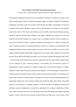 The Crusades to the Holy Land and Egypt (Causes) World at War: Understanding Conflict and Society, ABC-CLIO (2011)