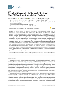 Microbial Community in Hyperalkaline Steel Slag-Fill Emulates Serpentinizing Springs