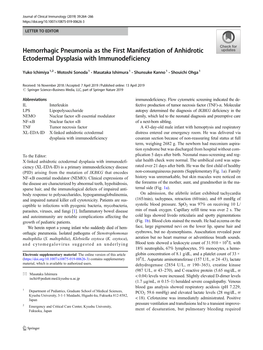 Hemorrhagic Pneumonia As the First Manifestation of Anhidrotic Ectodermal Dysplasia with Immunodeficiency