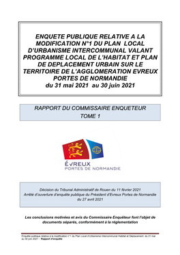 Enquete Publique Relative a La Modification N°1 Du Plan