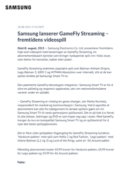 Samsung Lanserer Gamefly Streaming – Fremtidens Videospill