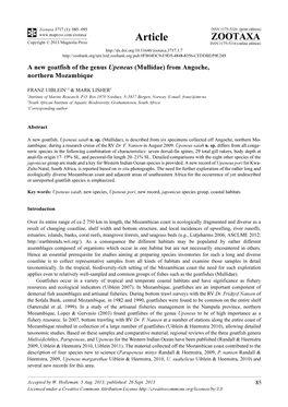 A New Goatfish of the Genus Upeneus (Mullidae) from Angoche, Northern Mozambique