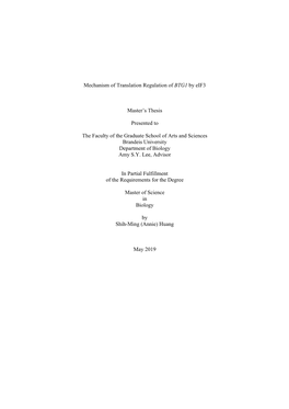 Mechanism of Translation Regulation of BTG1 by Eif3 Master's Thesis