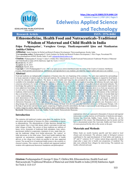 Ethnomedicine, Health Food and Nutraceuticals-Traditional Wisdom of Maternal and Child Health in India