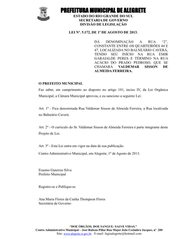 Prefeitura Municipal De Alegrete Estado Do Rio Grande Do Sul Secretaria De Governo Divisão De Legislação