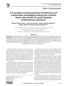 Short Communication Is It Possible to Perform Bacterial Identification and Antimicrobial Susceptibility Testing with a Positive