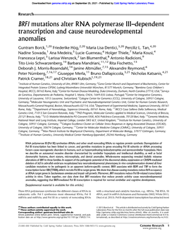 BRF1 Mutations Alter RNA Polymerase III–Dependent Transcription and Cause Neurodevelopmental Anomalies