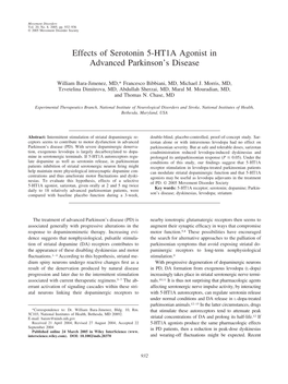 Effects of Serotonin 5-HT1A Agonist in Advanced Parkinson's Disease