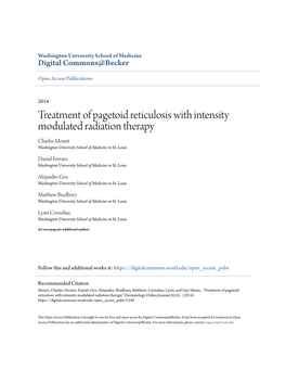 Treatment of Pagetoid Reticulosis with Intensity Modulated Radiation Therapy Charles Mount Washington University School of Medicine in St