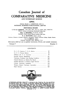 COMPARATIVE MEDICINE and VETERINARY SCIENCE APRIL Published Monthly at GARDENVALE, QUE