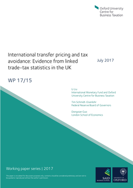 International Transfer Pricing and Tax Avoidance: Evidence from Linked July 2017 Trade-Tax Statistics in the UK