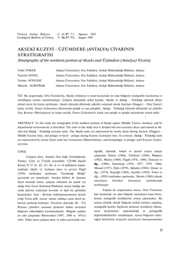 AKSEKİ KUZEYİ - ÜZÜMDERE (ANTALYA) CİVARININ STRATİGRAFİSİ Stratigraphy of the Northern Portion of Akseki and Üzümdere (Antalya) Vicinity