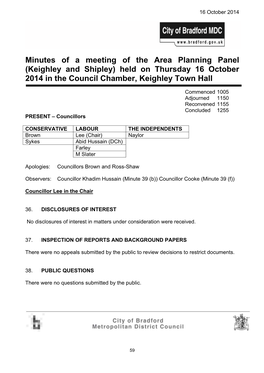 Keighley and Shipley) Held on Thursday 16 October 2014 in the Council Chamber, Keighley Town Hall