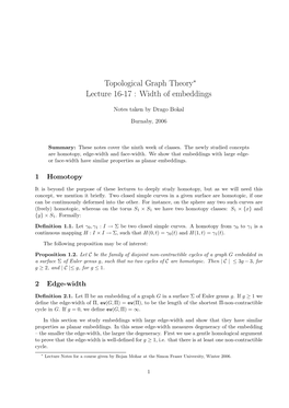 Topological Graph Theory Lecture 16-17 : Width of Embeddings