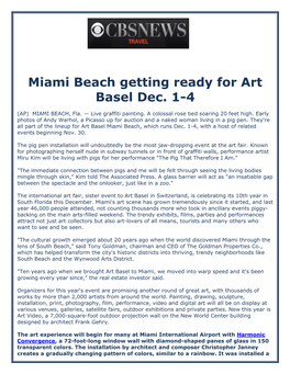 Miami Beach Getting Ready for Art Basel Dec. 1-4