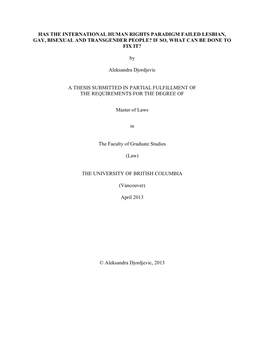 Has the International Human Rights Paradigm Failed Lesbian, Gay, Bisexual and Transgender People? If So, What Can Be Done to Fix It?