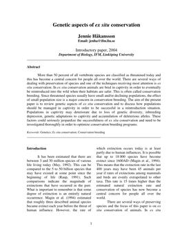 Genetic Aspects of Ex Situ Conservation