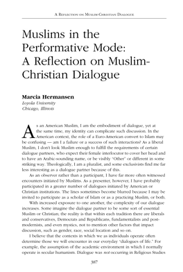 A Reflection on Muslim- Christian Dialogue