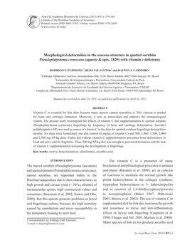 Morphological Deformities in the Osseous Structure in Spotted Sorubim Pseudoplatystoma Coruscans (Agassiz & Spix, 1829) with Vitamin C Deficiency